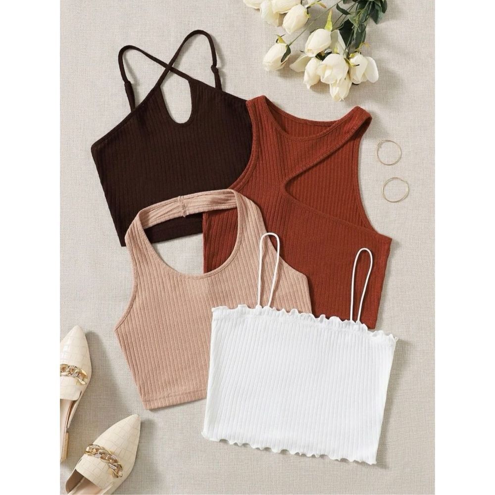 SHEIN EZwear 4pcs Solid Ribbed Knit Top